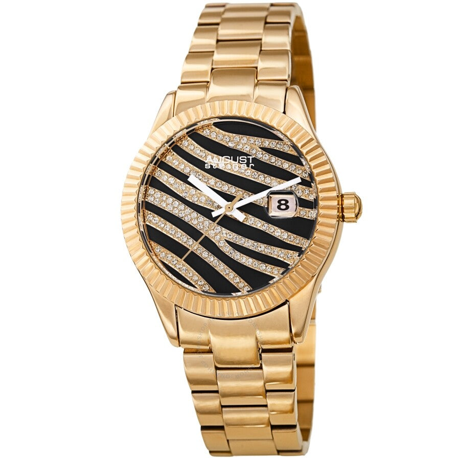 August Steiner Quartz Black & Gold Zebra Pattern Dial Ladies Watch AS8276YG - Dawson Watches