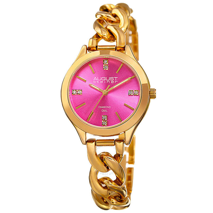August Steiner Pink Dial Ladies Gold Tone Watch AS8222YGPK - Dawson Watches