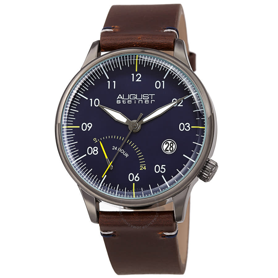 August Steiner Quartz Blue Dial Brown Leather Men's Watch AS8285GNBU - Dawson Watches