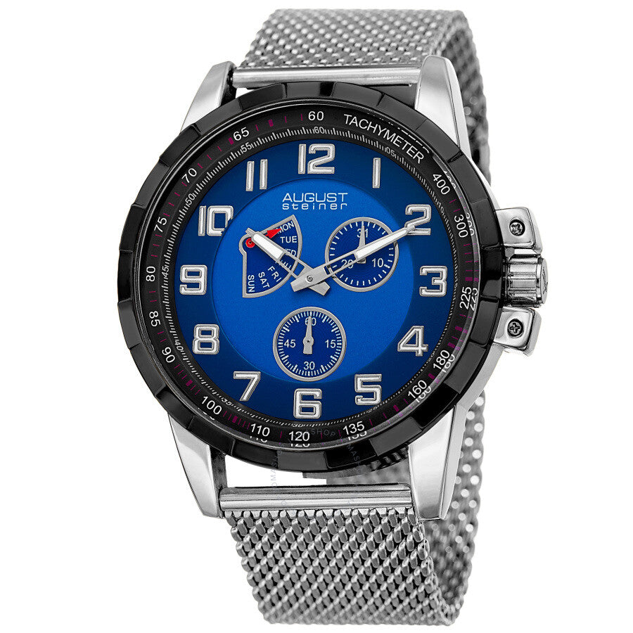 August Steiner Quartz Blue Dial Stainless Steel Mesh  Men's Watch AS8202SSBU - Dawson Watches