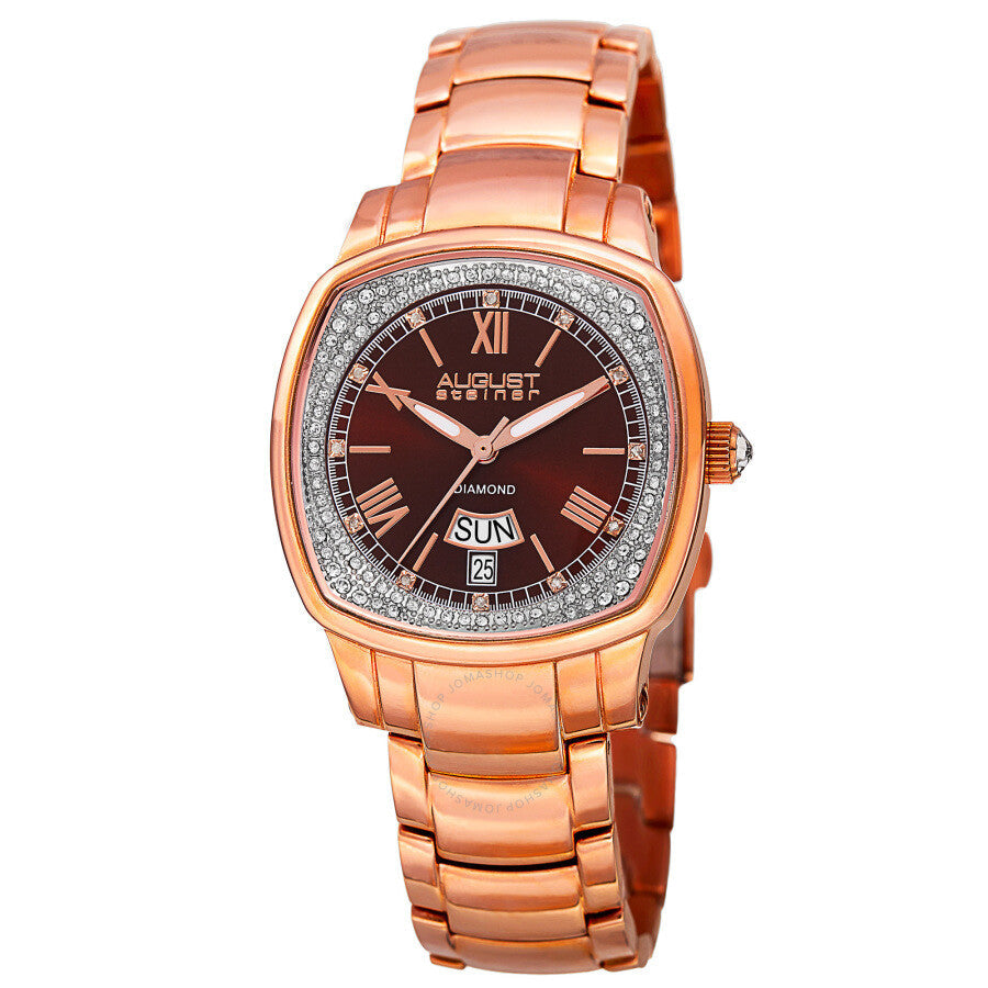 August Steiner Quartz Diamond Brown Dial Ladies Watch AS8193RGBR - Dawson Watches