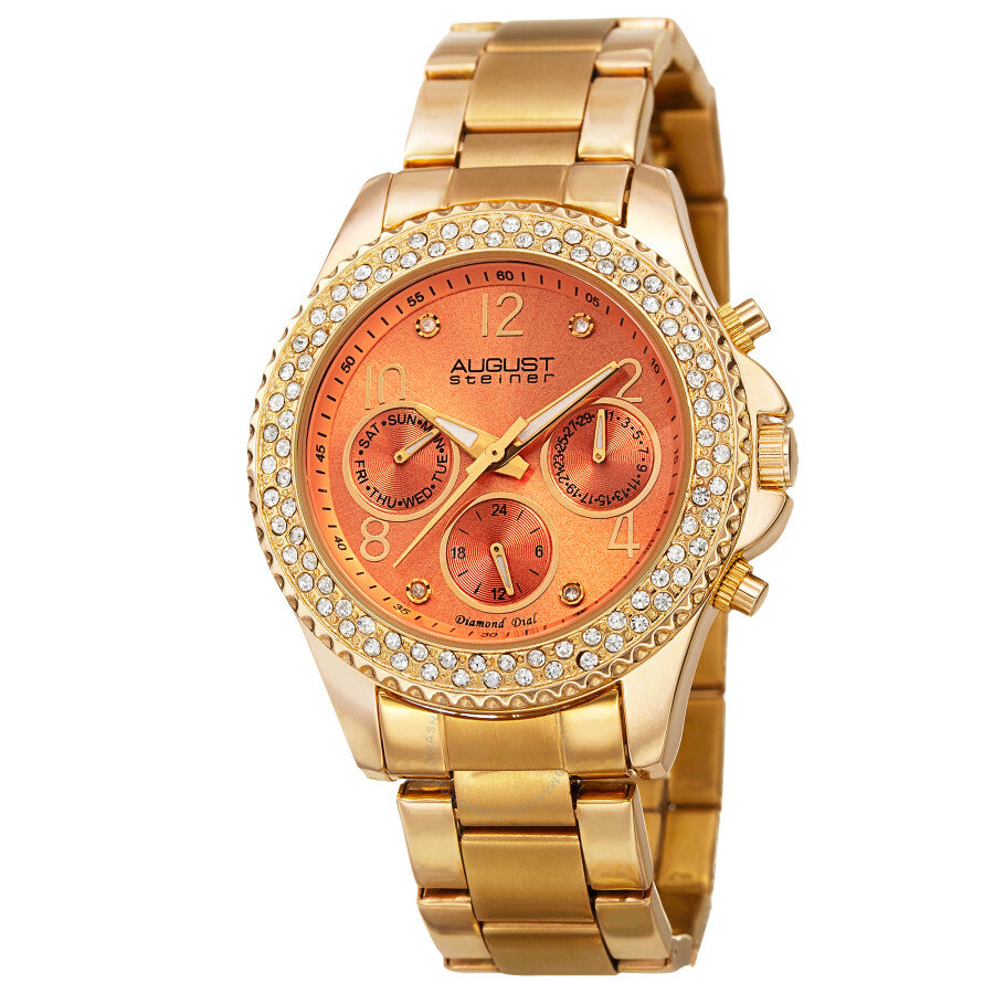 August Steiner Quartz Diamond Orange Dial Ladies Watch AS8136YGOR - Dawson Watches