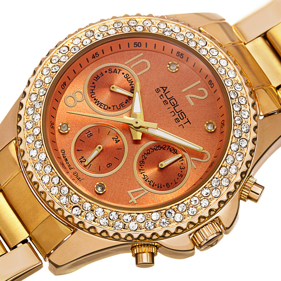 August Steiner Quartz Diamond Orange Dial Ladies Watch AS8136YGOR - Dawson Watches #2