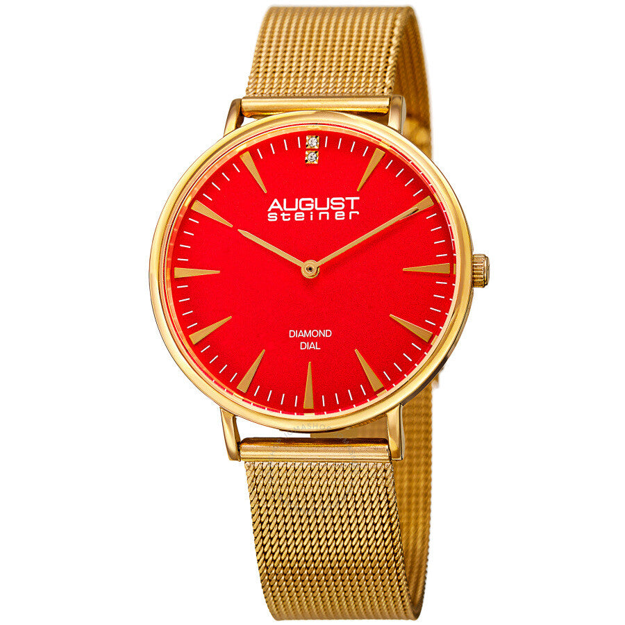 August Steiner Quartz Diamond Orange Dial Ladies Watch AS8207YG - Dawson Watches