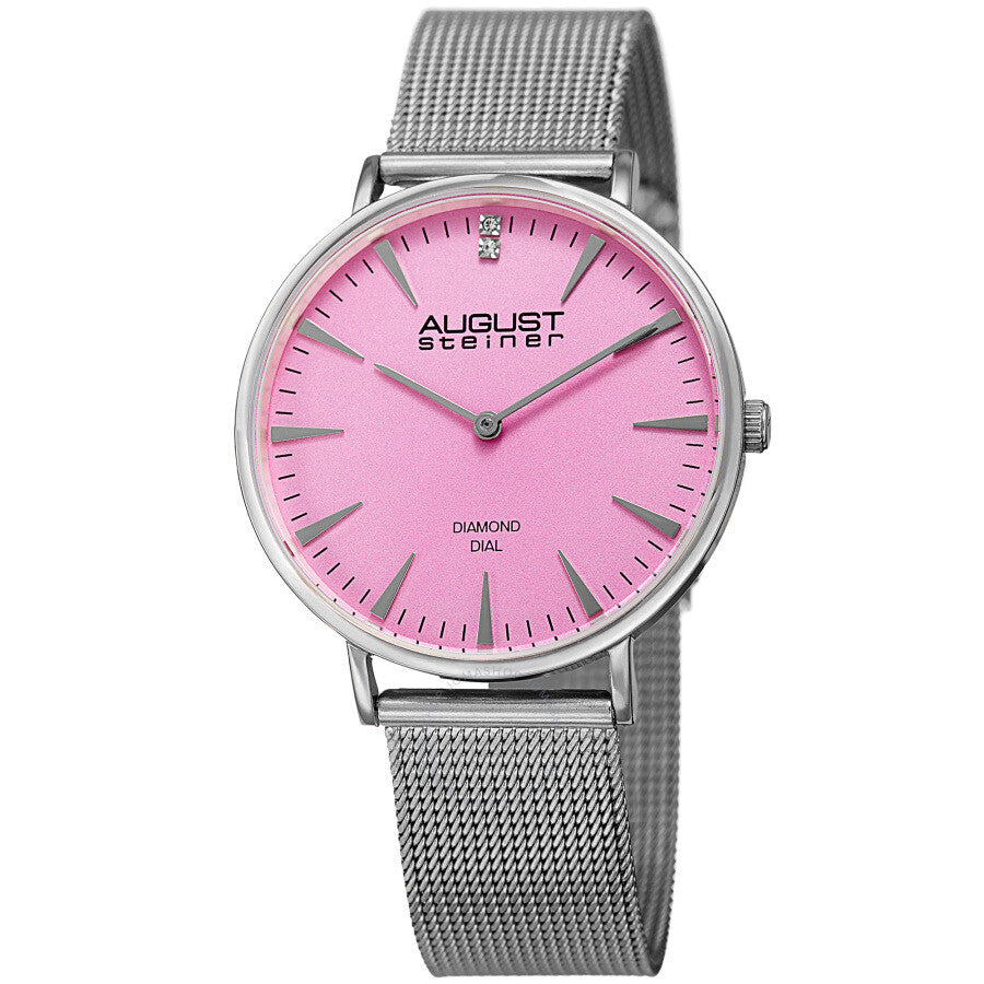 August Steiner Quartz Diamond Pink Dial Ladies Watch AS8207SS - Dawson Watches