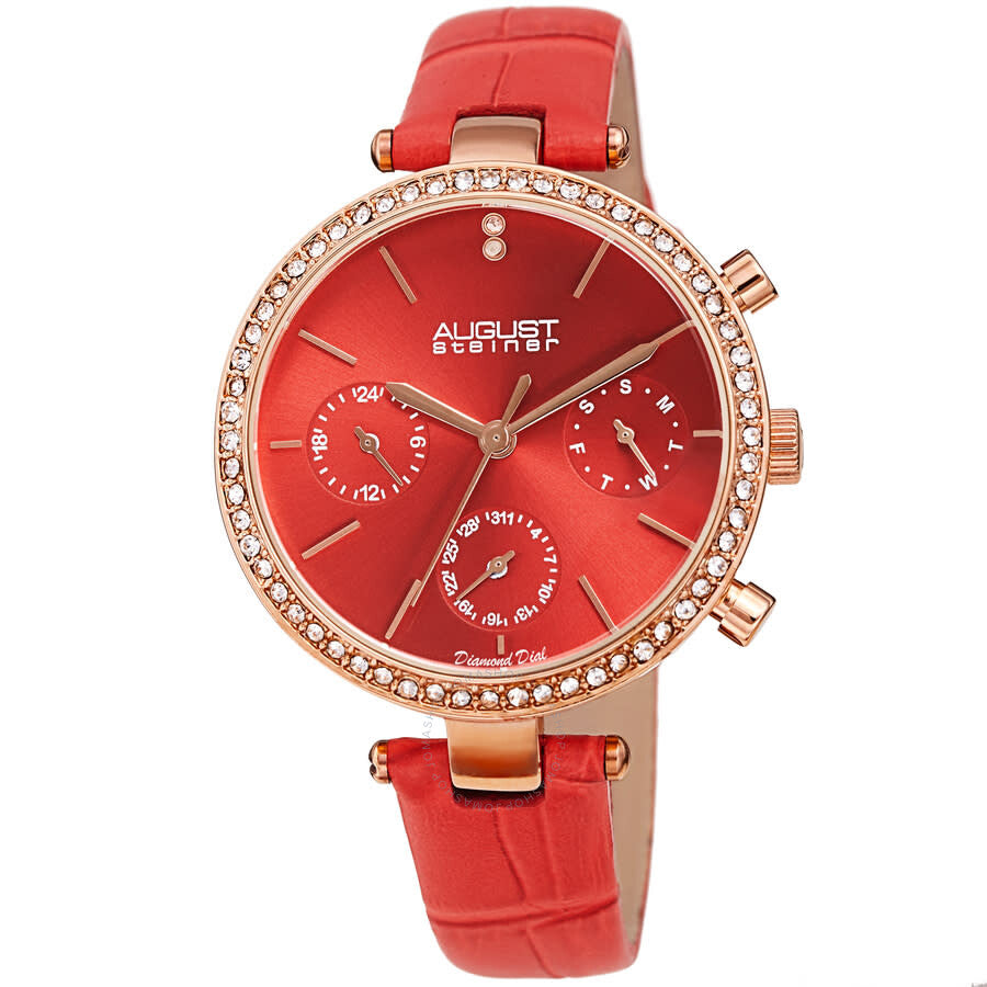 August Steiner Quartz Diamond Red Dial Ladies Watch AS8288RD - Dawson Watches