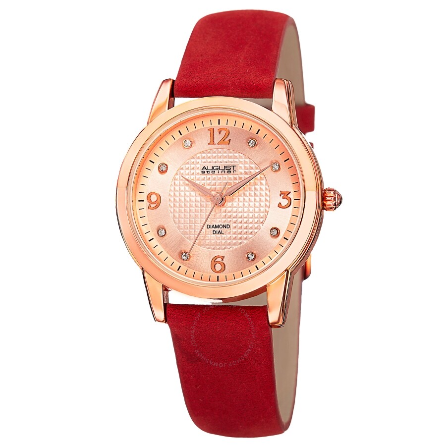 August Steiner Quartz Diamond Rose Gold Dial Ladies Watch AS8198RD - The Watches Men & Co