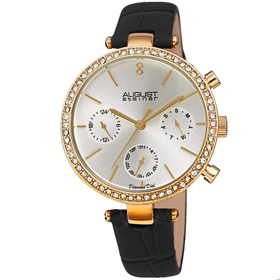 August Steiner Quartz Diamond Silver Dial Ladies Watch AS8288BK - Dawson Watches