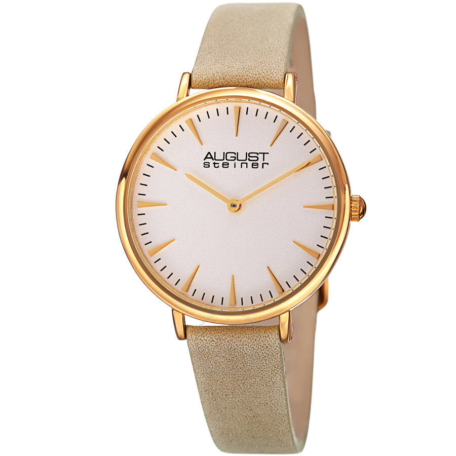 August Steiner Quartz White Dial Beige Leather Ladies Watch AS8187WTG - Dawson Watches