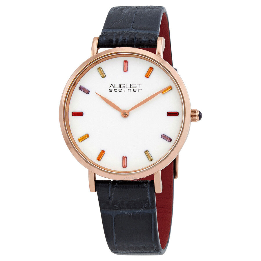August Steiner Quartz White Dial Blue Leather Ladies Watch AS8287BU - Dawson Watches