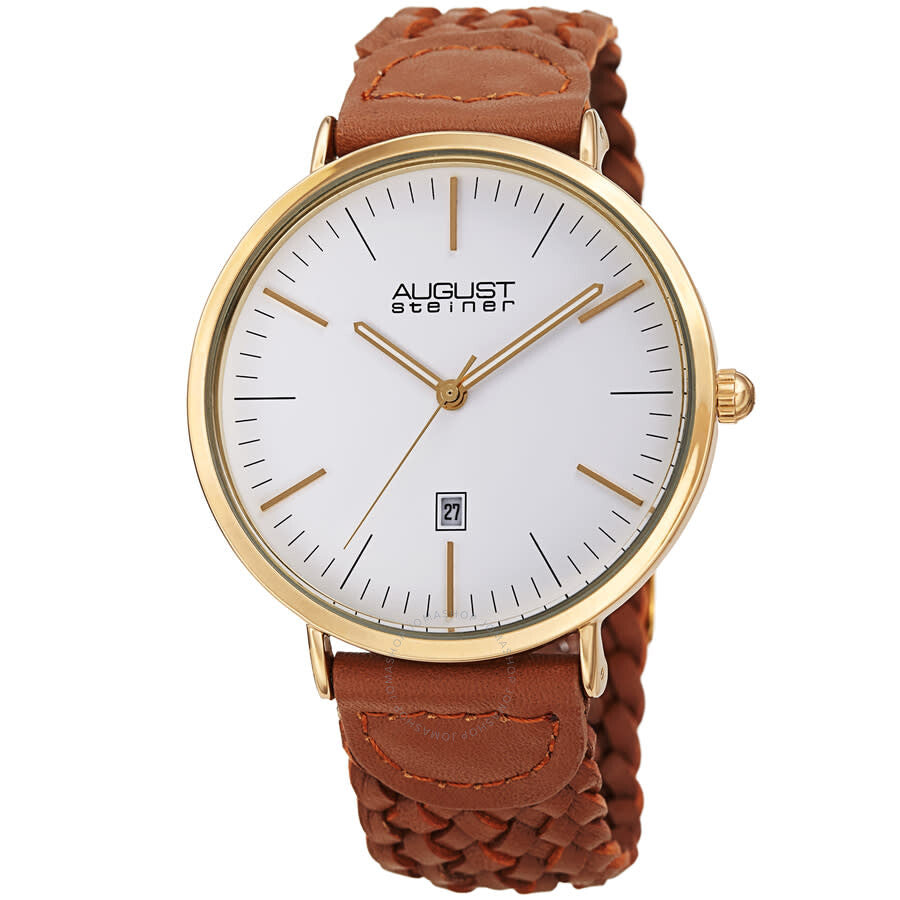 August Steiner Quartz White Dial Tan Leather Men's Watch AS8293TN - Dawson Watches