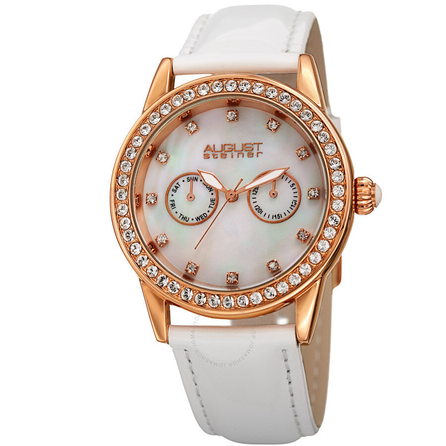 August Steiner Quartz White Dial White Leather Ladies Watch AS8234WT - Dawson Watches