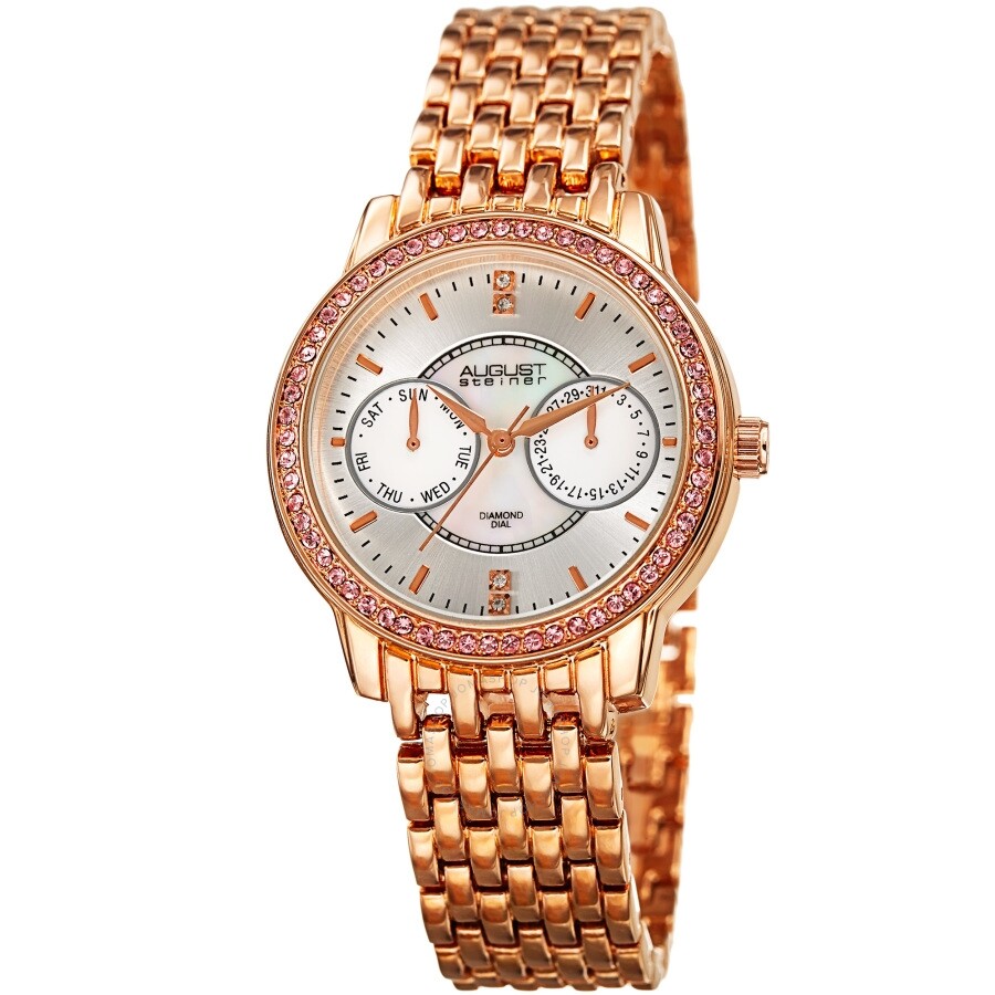 August Steiner Quartz Diamond Silver Dial Ladies Watch AS8228RG - Dawson Watches