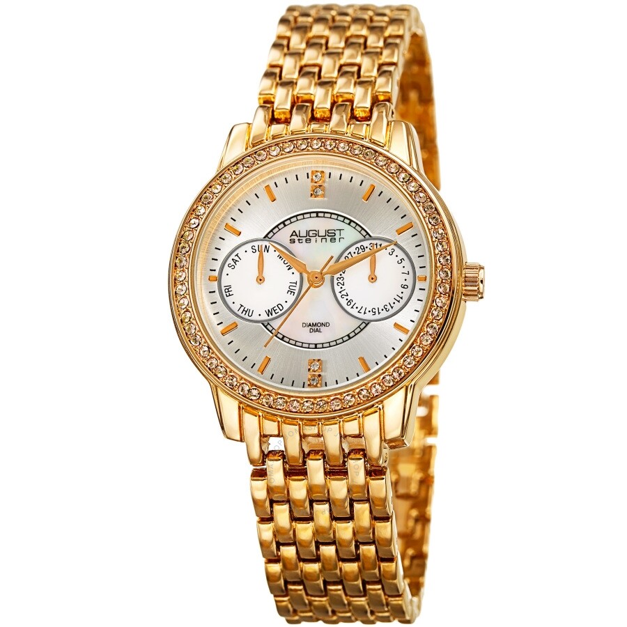 August Steiner Quartz Diamond Crystal Silver Dial Ladies Watch AS8228YG - Dawson Watches