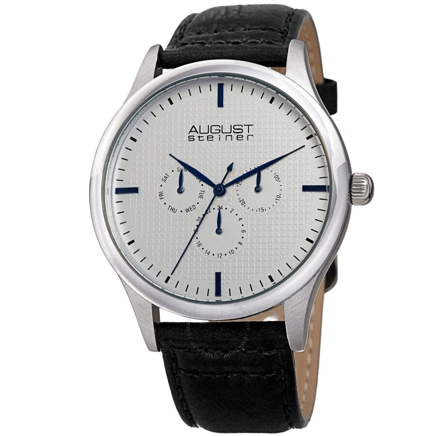 August Steiner Quartz Silver Dial Black Leather Men's Watch AS8243SSBK - Dawson Watches