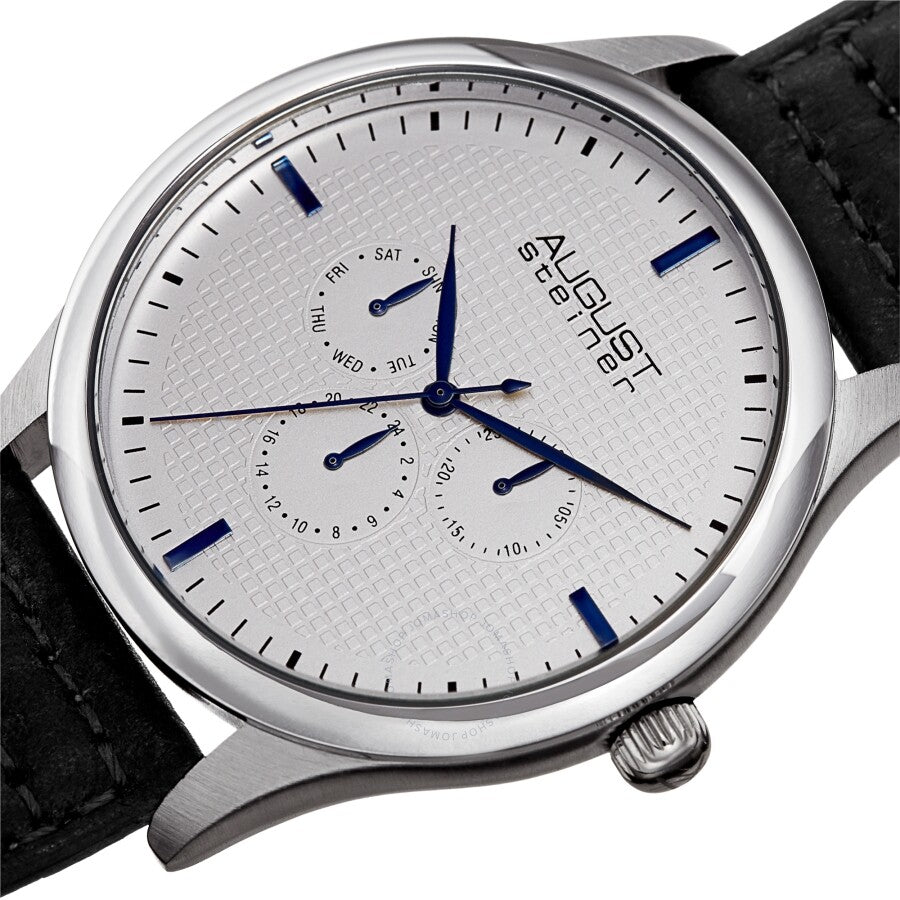 August Steiner Quartz Silver Dial Black Leather Men's Watch AS8243SSBK - Dawson Watches #2