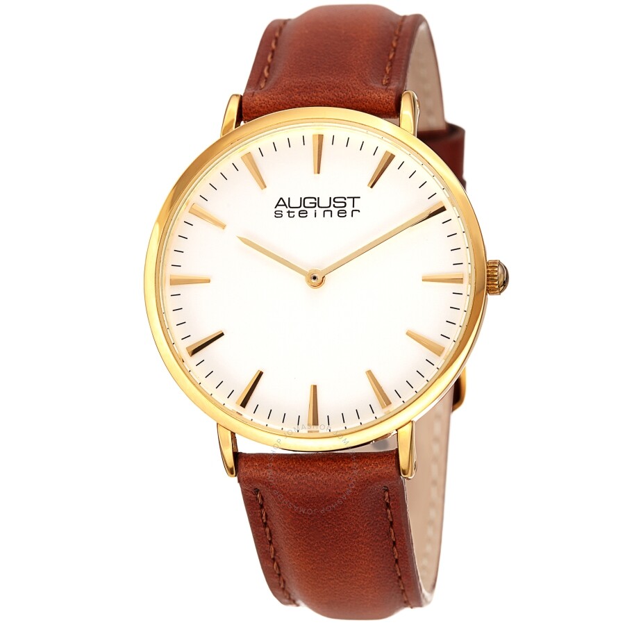 August Steiner Quartz White Dial Brown Leather Ladies Watch AS8247YGBR - Dawson Watches