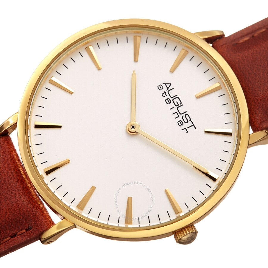 August Steiner Quartz White Dial Brown Leather Ladies Watch AS8247YGBR - Dawson Watches #2