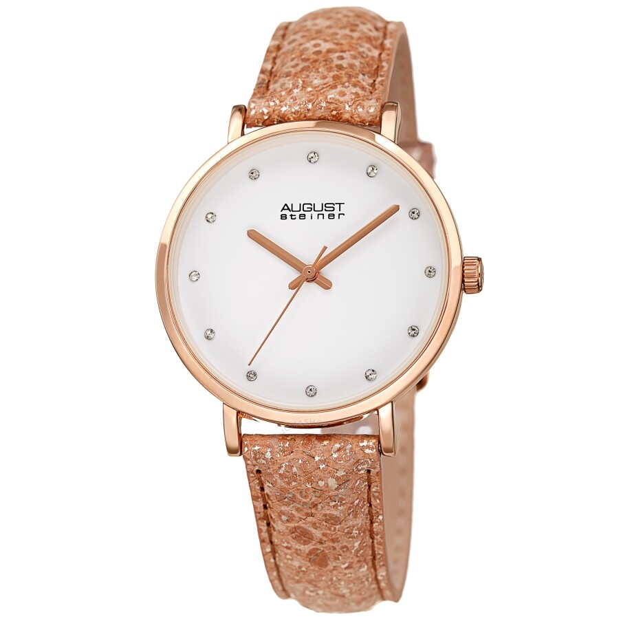 August Steiner Quartz Crystal White Dial Ladies Watch AS8258RG - Dawson Watches