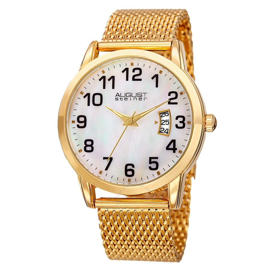 August Steiner White Dial Yellow Gold-tone Mesh Men's Watch AS8195YG - Dawson Watches