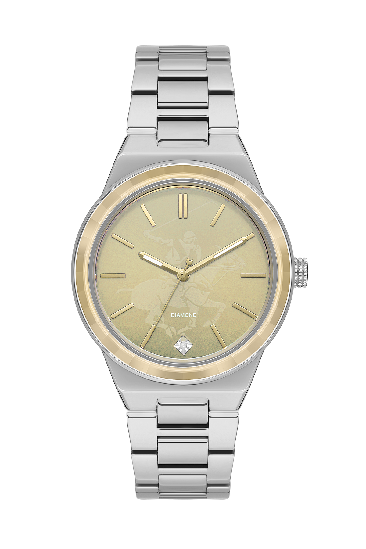 Beverly Hills Polo Club BP3584X.110 silver stainless steel watch with champagne dial and diamond on bracelet