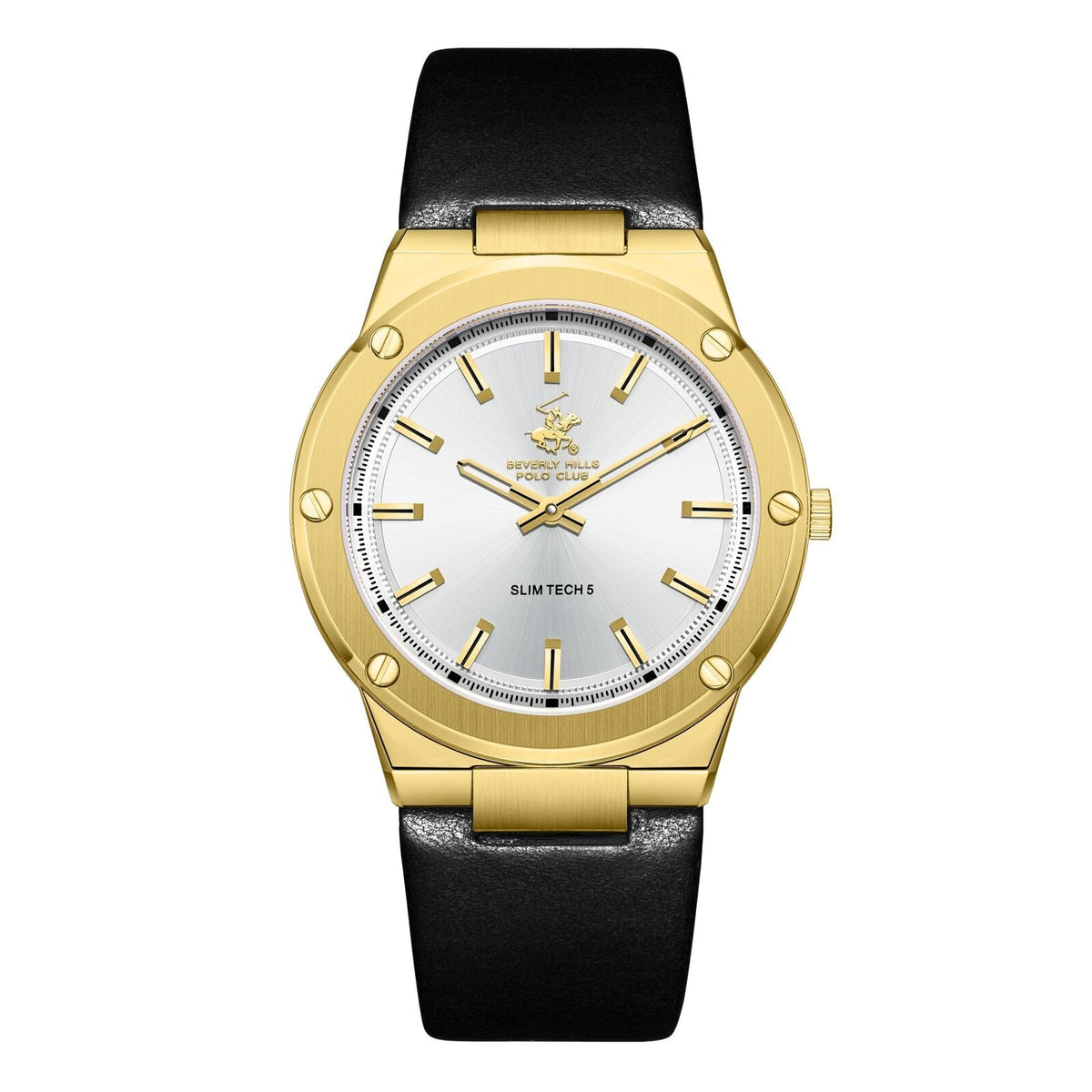 Beverly Hills Polo Club Slim Tech 5 Black Leather Gold Watch BP3817X.131
