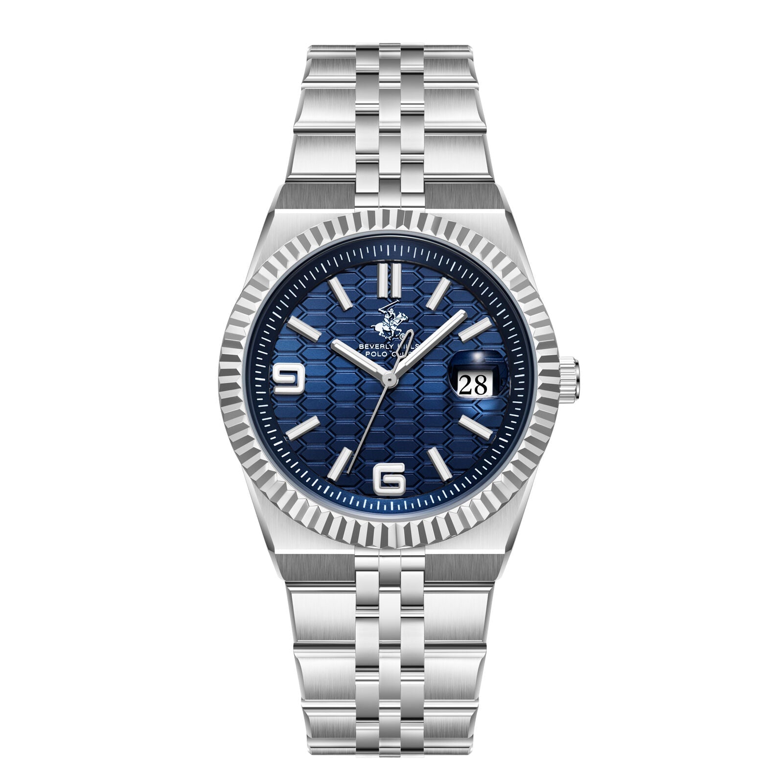 Beverly Hills Polo Club BP3891X.390 silver watch with blue dial and date window
