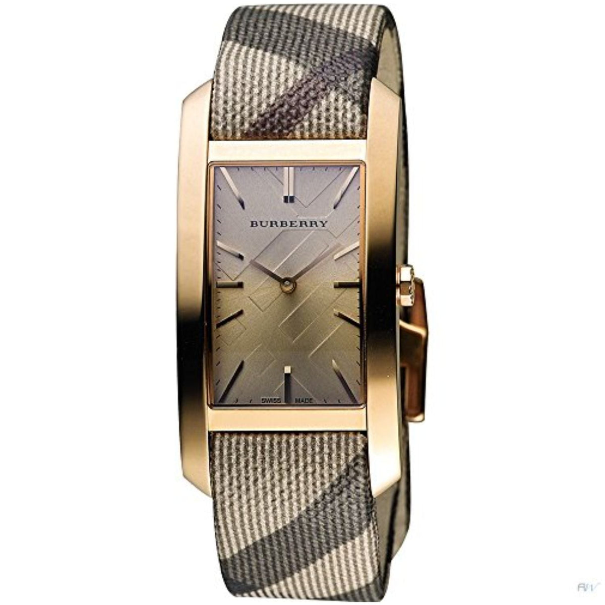 Burberry Heritage ladies watch BU9510 with rose gold rectangular case and check-patterned strap