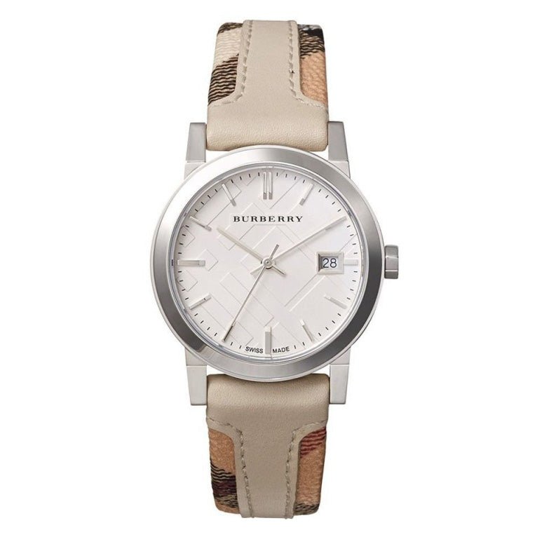 Burberry Women's Swiss The City Haymarket Check and White Leather Strap Women's Watch  BU9132 - Dawson Watches