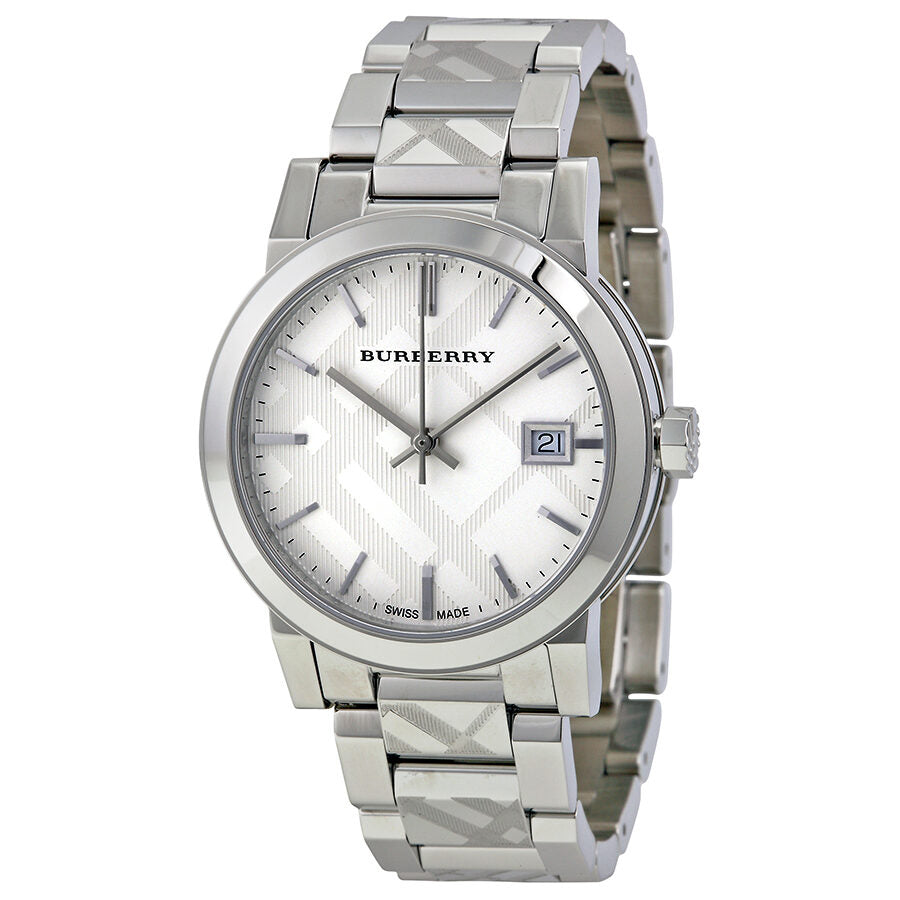 Burberry Silver Check Stamped Dial Stainlkess Steel Ladies Watch BU9144