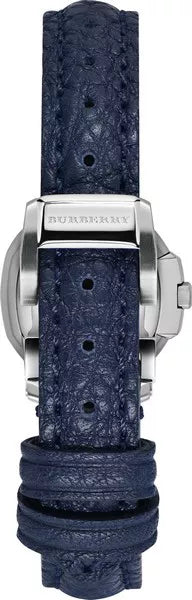 Blue leather strap with Burberry engraving and deployment clasp