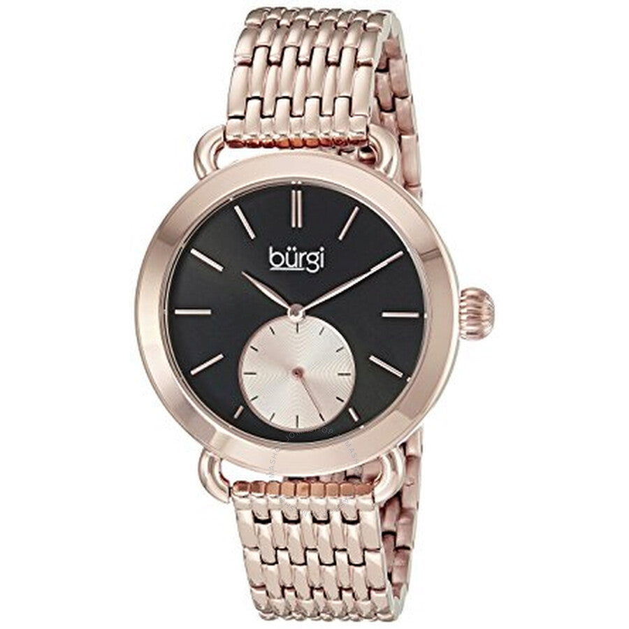 Burgi Black Dial Ladies Rose Gold Tone Watch BUR153RG - Dawson Watches