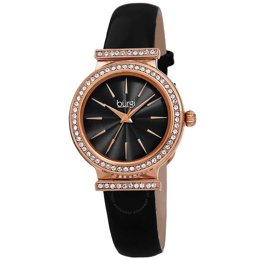 Burgi Black Dial Black Leather Ladies Watch BUR230BK - Dawson Watches