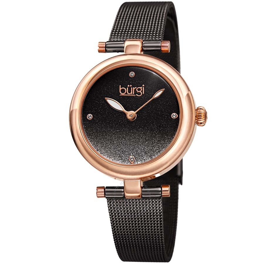 Burgi Black Dial Black-plated Mesh Ladies Watch BUR231GN - Dawson Watches