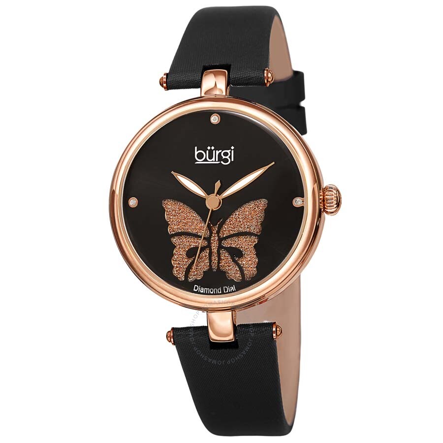 Burgi Pretty Butterfly Diamond Black Dial Ladies Watch BUR233RGBK - Dawson Watches