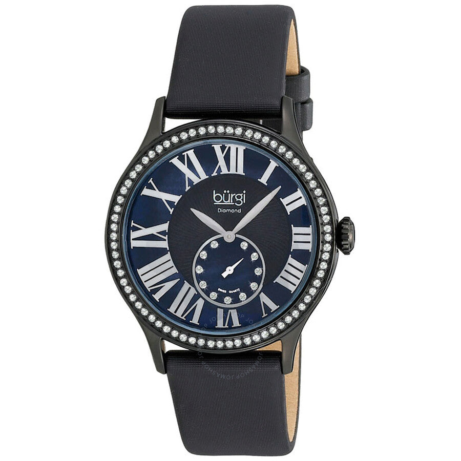 Burgi Diamond Quartz Crystal Black Mother of Pearl Dial Ladies Watch BUR056BK - Dawson Watches