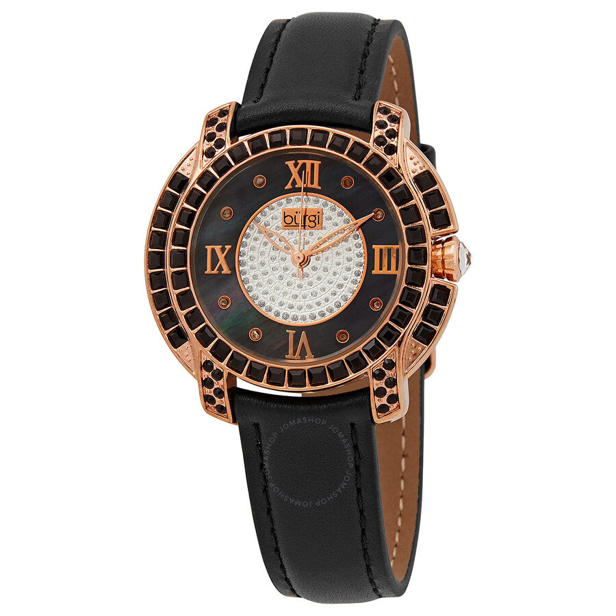 Burgi Black Mother of Pearl Dial Black Leather Ladies Watch BUR156BKR - Dawson Watches