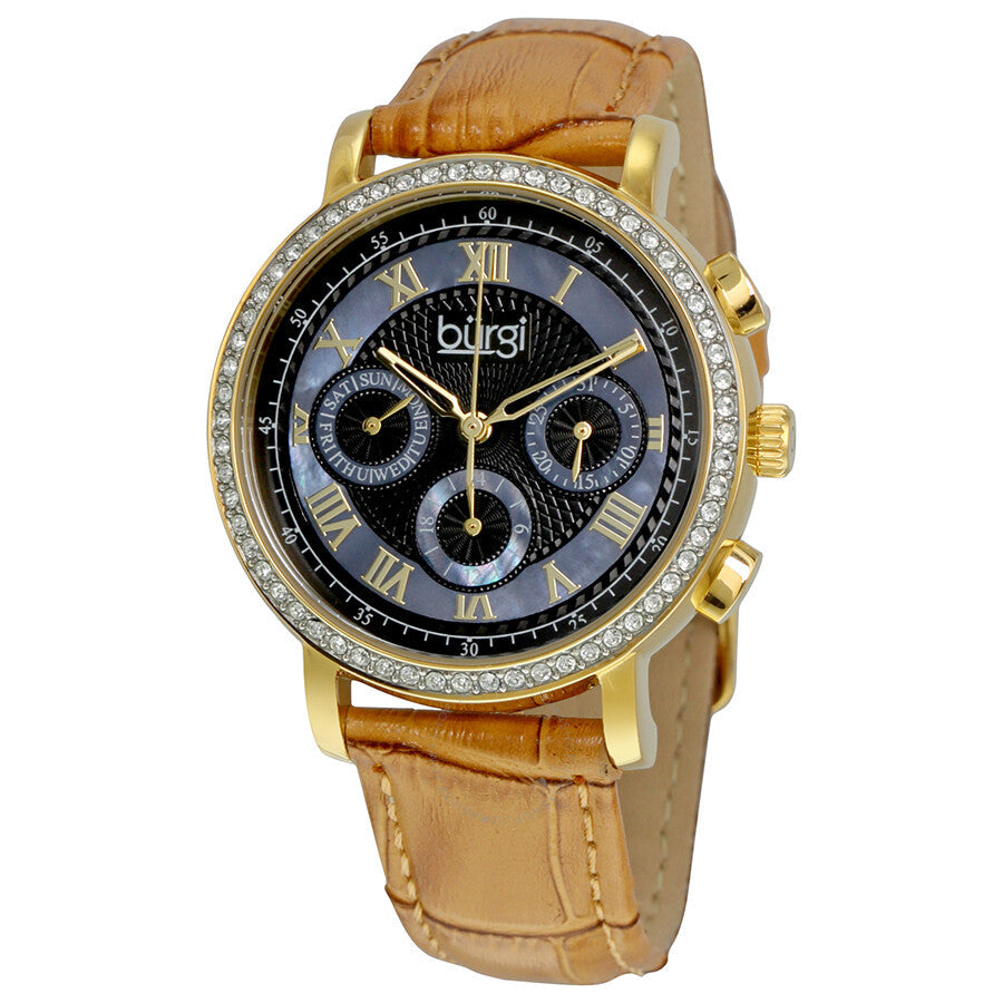 Burgi Blue Mother of Pearl Dial Beige Leather Ladies Watch BUR087BG - Dawson Watches