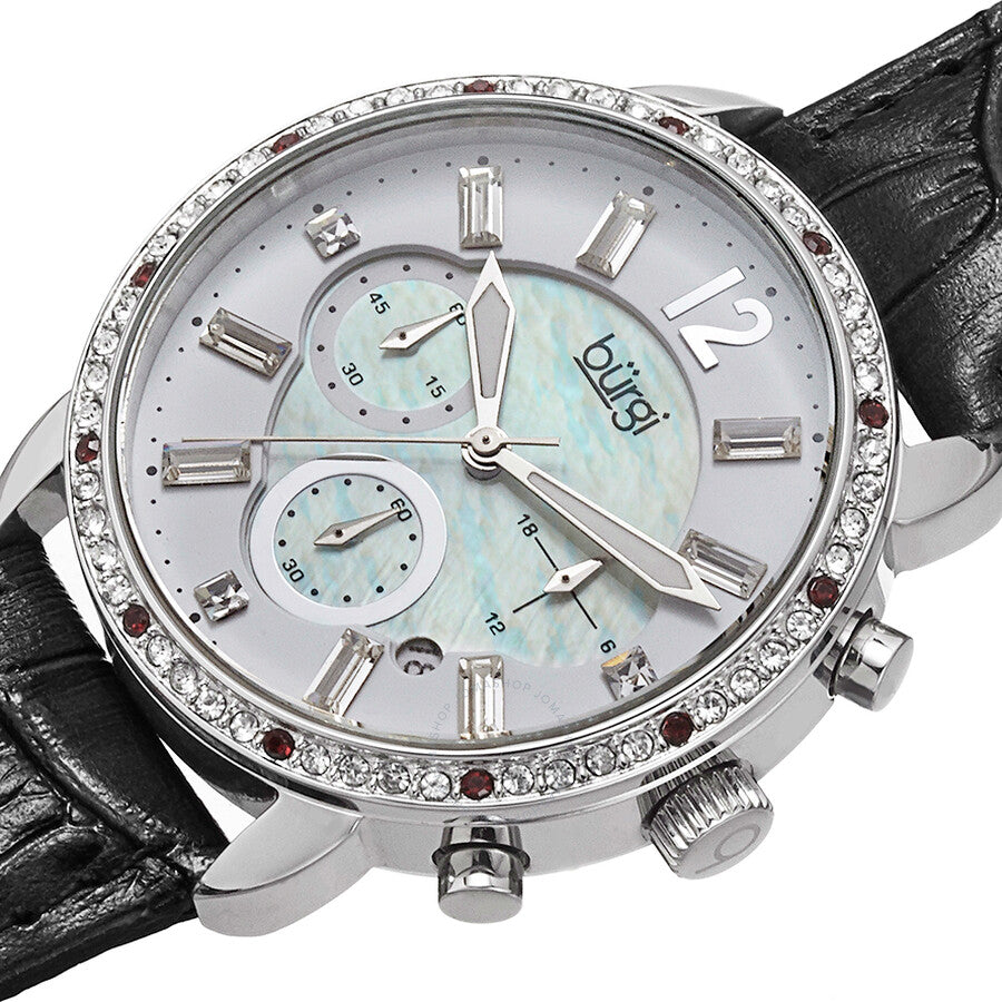 Burgi Crystal Chronograph Black Leather Mother of Pearl Dial Ladies Watch BUR089BK - Dawson Watches #2