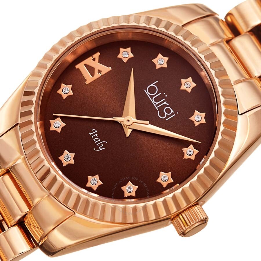 Burgi Designer Quartz Crystal Brown Dial Ladies Watch BUR194RGBR - Dawson Watches #2