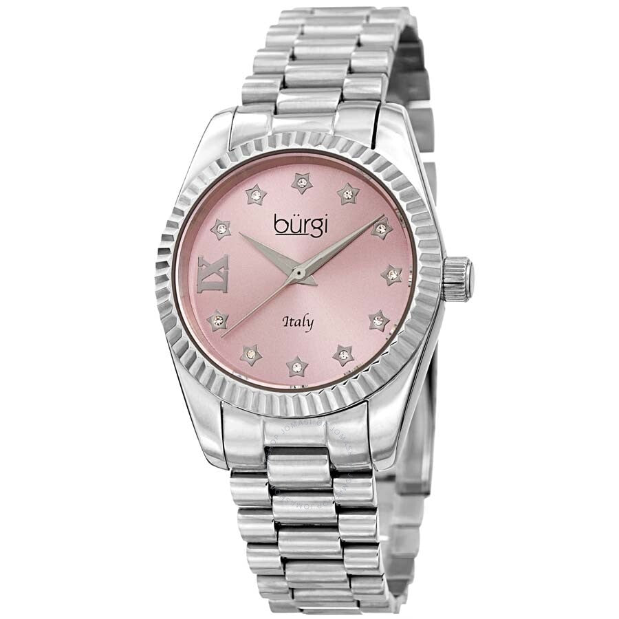 Burgi Designer Quartz Crystal Pink Dial Ladies Watch BUR194SSPK - Dawson Watches