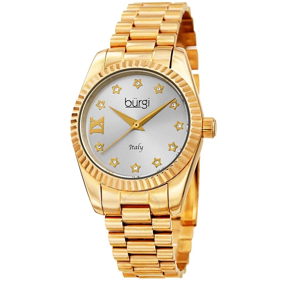 Burgi Designer Quartz Crystal Silver Dial Ladies Watch BUR194YG - Dawson Watches