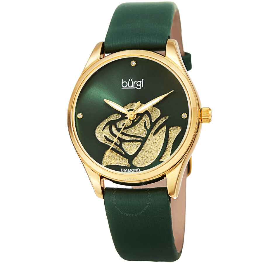 Burgi Diamond Accented Flower Quartz Green Dial Ladies Watch BUR189GN - Dawson Watches