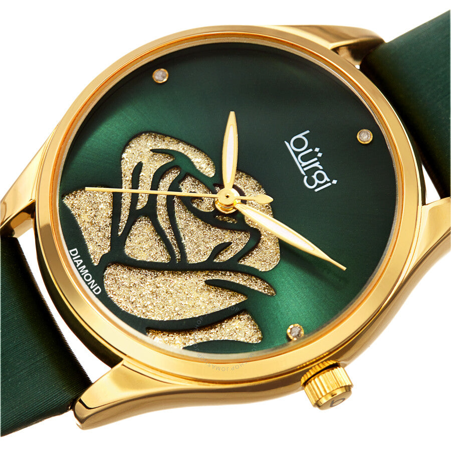 Burgi Diamond Accented Flower Quartz Green Dial Ladies Watch BUR189GN - Dawson Watches #2