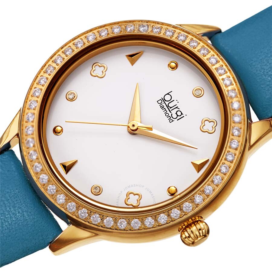 Burgi Diamond White Dial Blue Leather Ladies Watch BUR221BU - The Watches Men & Co #2