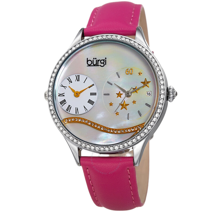 Burgi Dual Time Quartz Crystal White Dial Ladies Watch BUR184PK - Dawson Watches