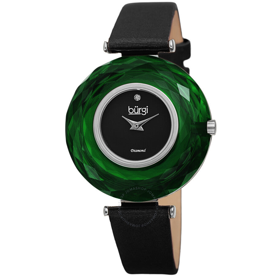 Burgi Faceted Crystal Bezel Diamond Black Dial Ladies Watch BUR252GN - Dawson Watches