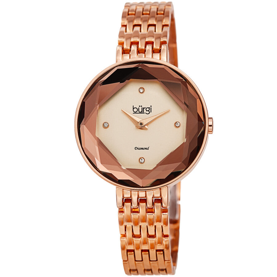 Burgi Faceted Crystal Bezel Diamond Rose Dial Ladies Watch BUR253RG - Dawson Watches