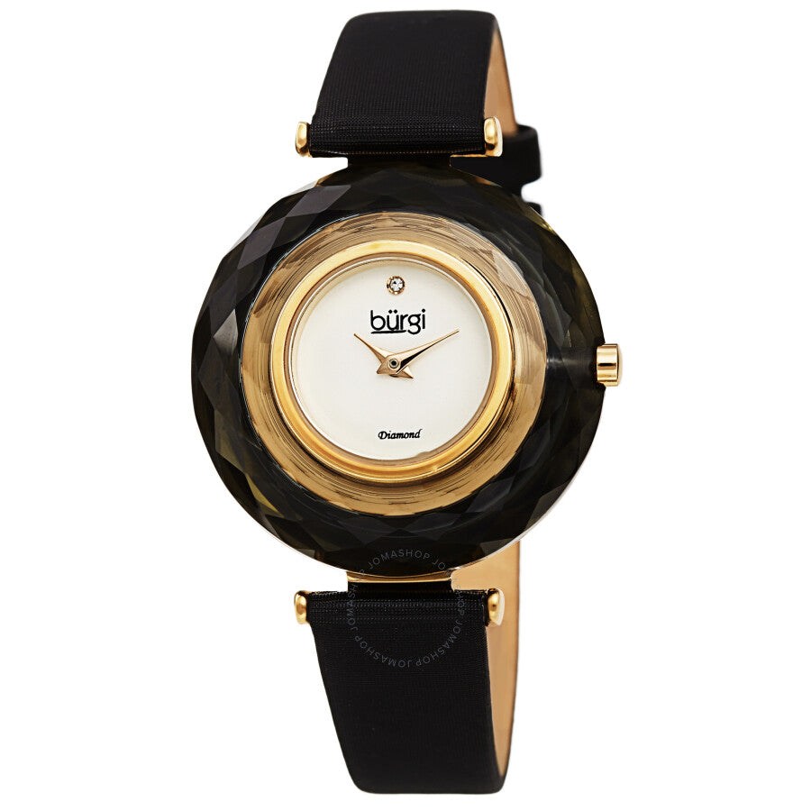 Burgi Faceted Crystal Bezel Quartz Diamond Silver Dial Ladies Watch BUR252BK - Dawson Watches