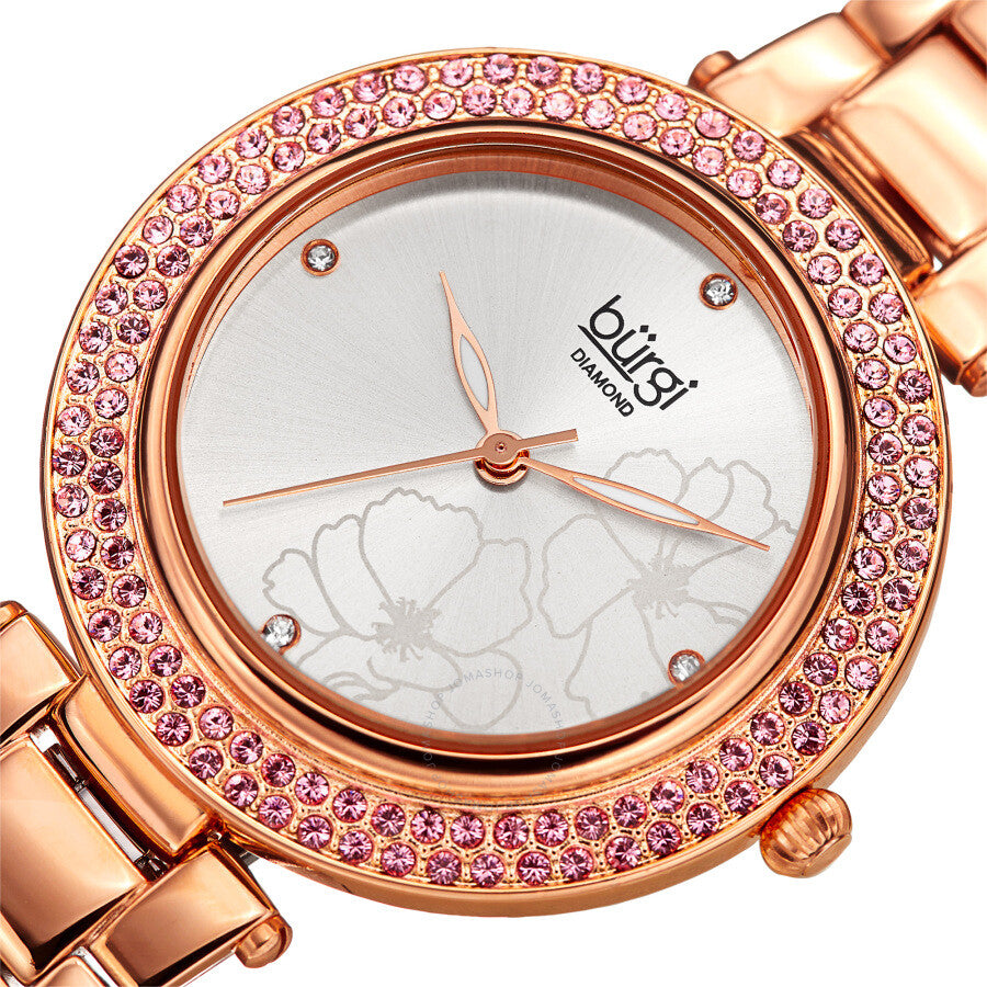 Burgi Flower Marker Diamond Crystal Silver Dial Ladies Watch BUR179RG - Dawson Watches #2